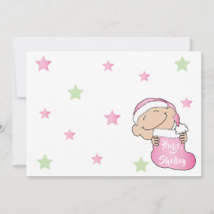 Tarjeta de agradecimiento rosa bebé de Navidad 7"