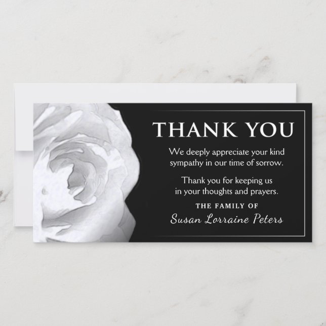 Tarjeta De Agradecimiento Rosa Blanca gracias a tu solidaridad familiar (Anverso)