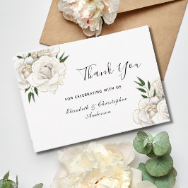 Tarjeta De Agradecimiento Rosa Blanca Oro Floral Elegante Boda