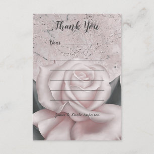 Tarjeta De Agradecimiento Rosa Blanca Rubor Glam Moderno Mármol Chic Desgast