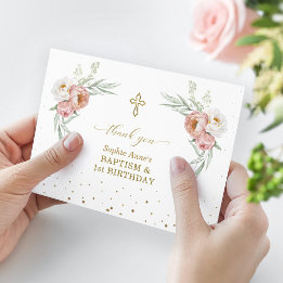 Tarjeta De Agradecimiento Rosa blanco Polvo Floral Primer bautismo de cumple