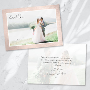 Tarjeta De Agradecimiento Rosa Boda fotográfico de marco dorado