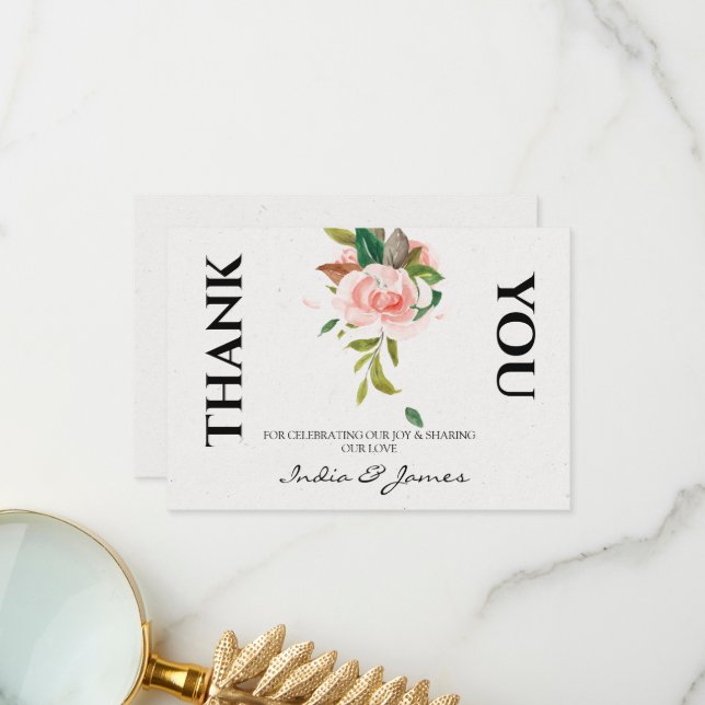 Tarjeta De Agradecimiento Rosa bonito y Boda follaje Gracias (Anverso/Reverso In Situ)