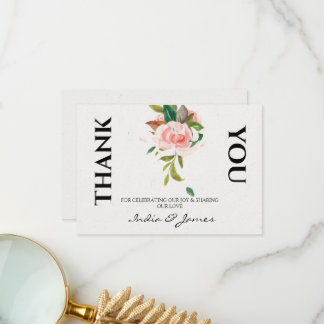 Tarjeta De Agradecimiento Rosa bonito y Boda follaje Gracias