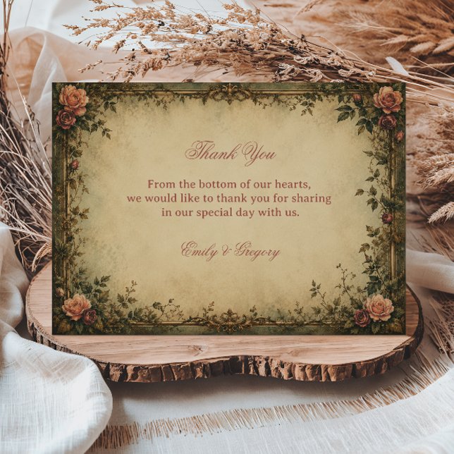 Tarjeta De Agradecimiento Rosa Botánica Vintage (Subido por el creador)