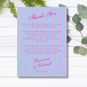 Tarjeta de agradecimiento rosa brillante retro azu