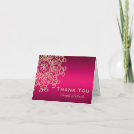 TARJETA DE AGRADECIMIENTO ROSA CALIENTE Y ORO GRACIAS POR LA BODA AL ESTILO