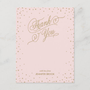 Tarjeta de agradecimiento rosa con estrellas de co