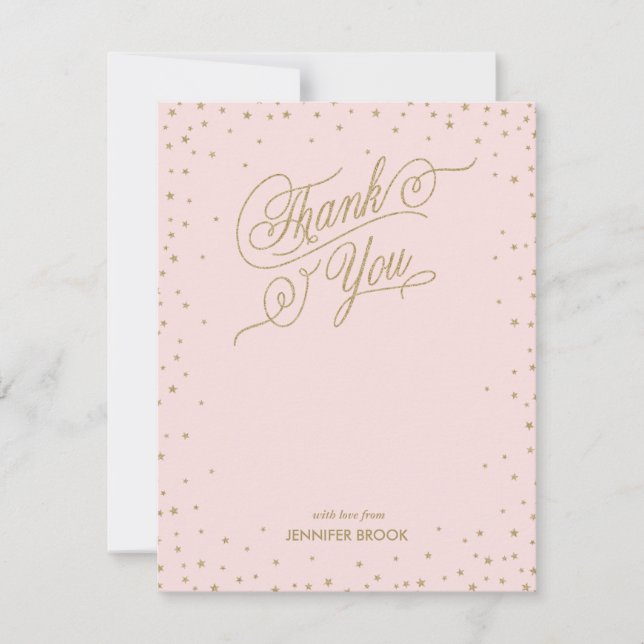 Tarjeta de agradecimiento rosa con estrellas de co (Anverso)