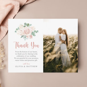 Tarjeta De Agradecimiento Rosa con polvo floral Eucalyptus Boda de fotografí