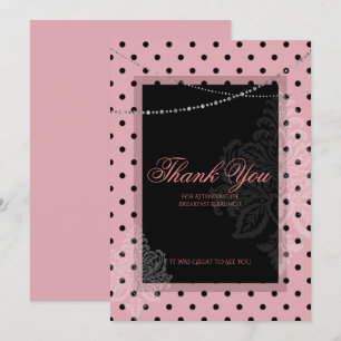 Tarjeta de agradecimiento rosa con puntos para des