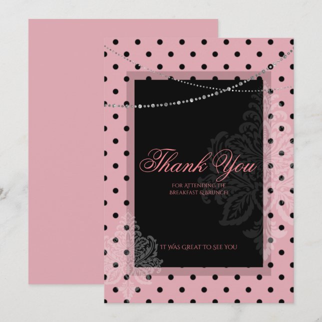 Tarjeta de agradecimiento rosa con puntos para des (Anverso / Reverso)