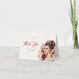 Tarjeta De Agradecimiento Rosa con Rubor Rosa Elegante Quinceañera
