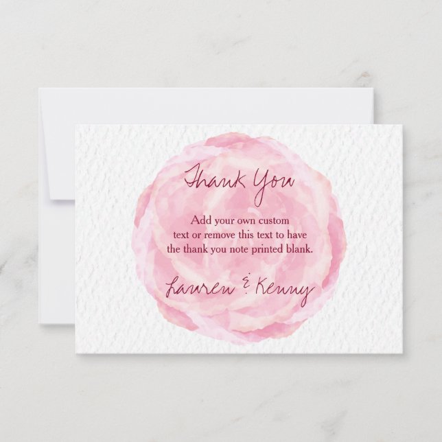 Tarjeta De Agradecimiento Rosa de acuarela Gracias Cartas (Anverso)