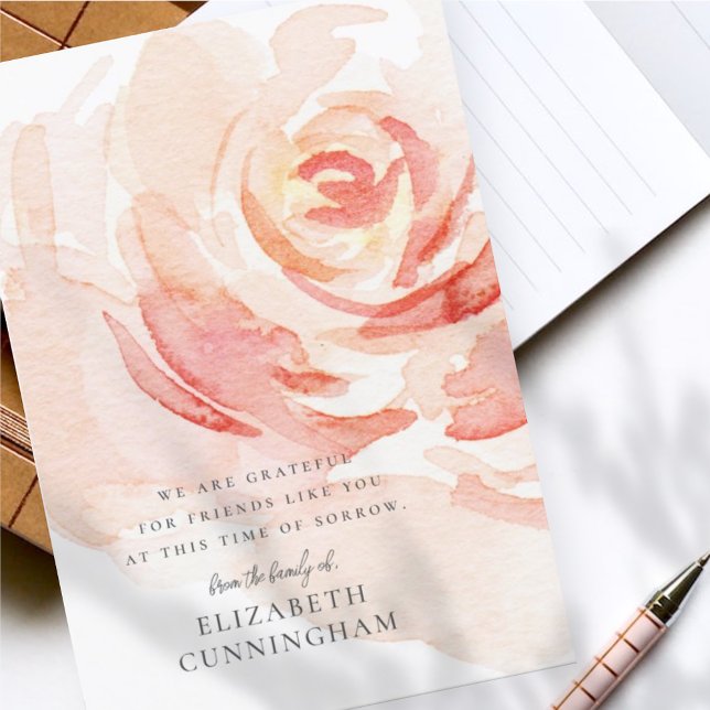 Tarjeta De Agradecimiento Rosa de acuarela Memorial Flor Moda elegante (Subido por el creador)