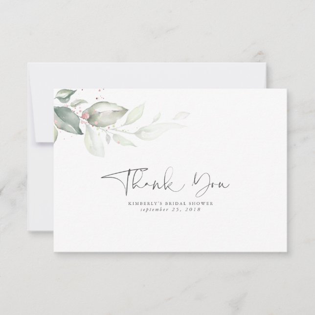 Tarjeta De Agradecimiento Rosa de agua verde hojas de oro gracias (Anverso)