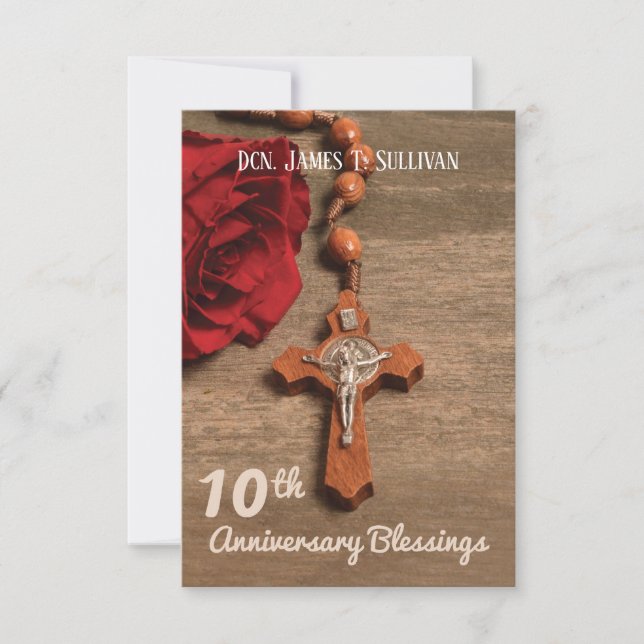 Tarjeta De Agradecimiento Rosa de Aniversario de la Ordenación con el nombre (Anverso)