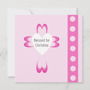 Tarjeta de agradecimiento rosa de bautizo católico