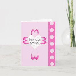 Tarjeta de agradecimiento rosa de bautizo católico