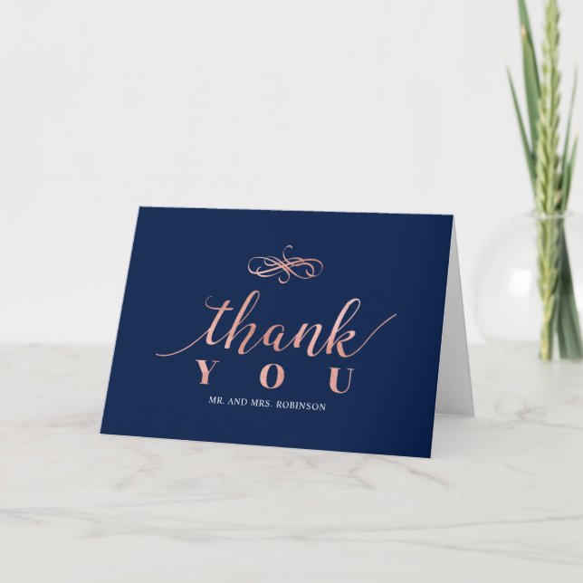 Tarjeta De Agradecimiento Rosa de Boda Elegante de Oro (Anverso)