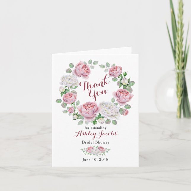 Tarjeta De Agradecimiento Rosa de Borgoña Rosa, ducha de novia, gracias (Anverso)