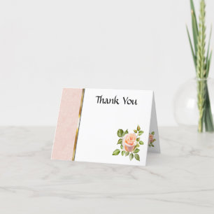Tarjeta De Agradecimiento Rosa de color con Boda de borde dorado