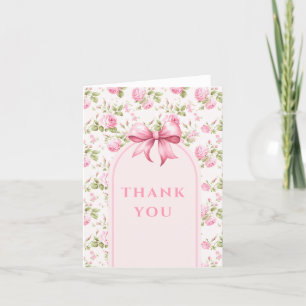 Tarjeta De Agradecimiento Rosa de Cottage Rosa con Lazo Coquette Despedida d