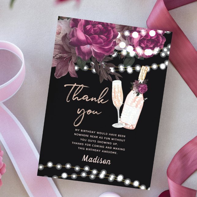 Tarjeta De Agradecimiento Rosa de cumpleaños de Wine Luxury (Subido por el creador)