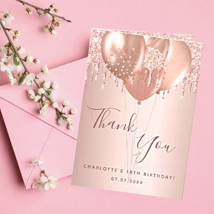 Tarjeta De Agradecimiento Rosa de cumpleaños purpurina de rubor dorado foto