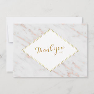 Tarjeta De Agradecimiento Rosa de diamantes Boda de Mármol de oro gracias