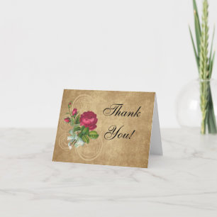 Tarjeta De Agradecimiento Rosa de época elegante, magenta/marrón