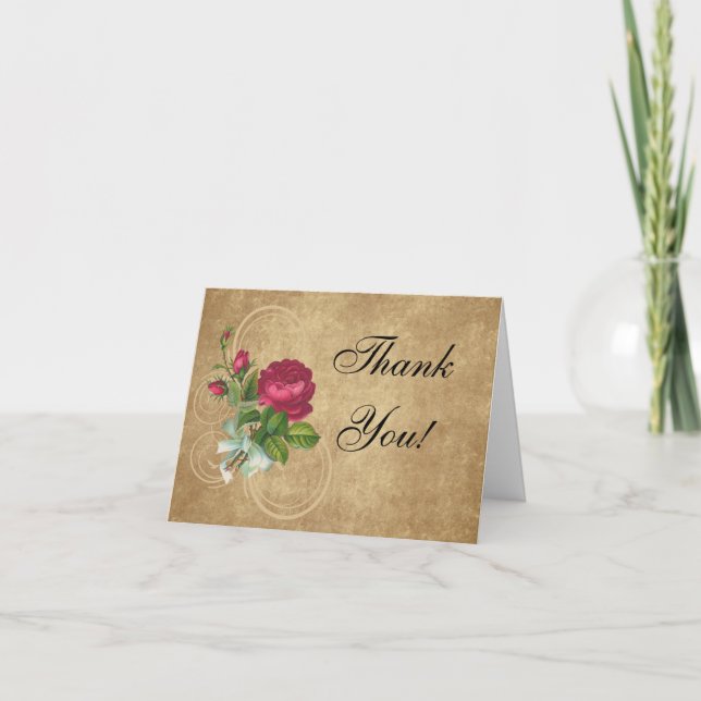 Tarjeta De Agradecimiento Rosa de época elegante, magenta/marrón (Anverso)