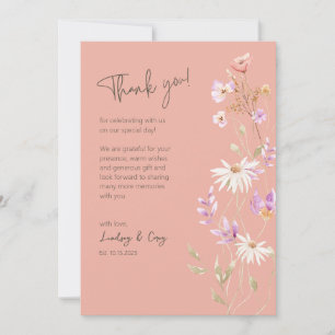 Tarjeta de agradecimiento rosa de flores silvestre
