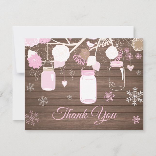 Tarjeta de agradecimiento rosa de frasco de Mason  (Anverso)