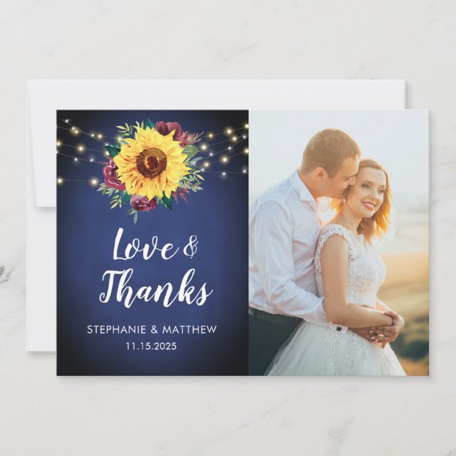 Tarjeta De Agradecimiento Rosa de girasol borgoña ilumina a Boda de fotos de (Anverso)