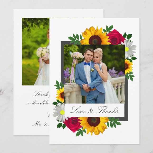 Tarjeta De Agradecimiento Rosa de girasol Daisy Floral Boda (Anverso / Reverso)