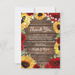 Tarjeta De Agradecimiento Rosa de girasol rústico Boda de fondo maderero