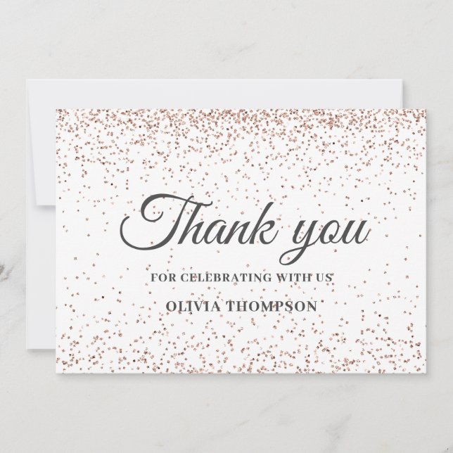 Tarjeta De Agradecimiento Rosa de graduación Purpurina de oro (Anverso)