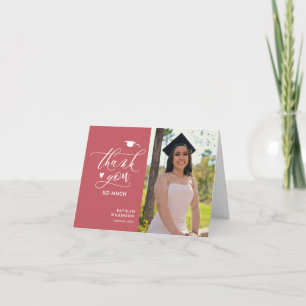 Tarjeta De Agradecimiento Rosa De Guión Elegante Rosa Foto Graduación Simple