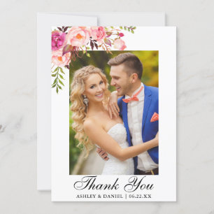 Tarjeta De Agradecimiento Rosa de la acuarela de la foto de la boda floral