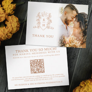 Tarjeta De Agradecimiento Rosa de la corona de oro monograma boda foto Códig