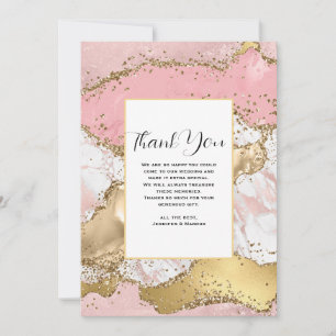 Tarjeta De Agradecimiento Rosa de lujo Boda de diseño de mármol rosa dorado