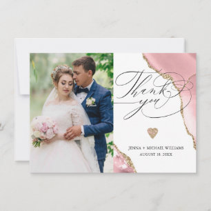 Tarjeta De Agradecimiento Rosa de lujo Gold Agate Purpurina Photo Boda