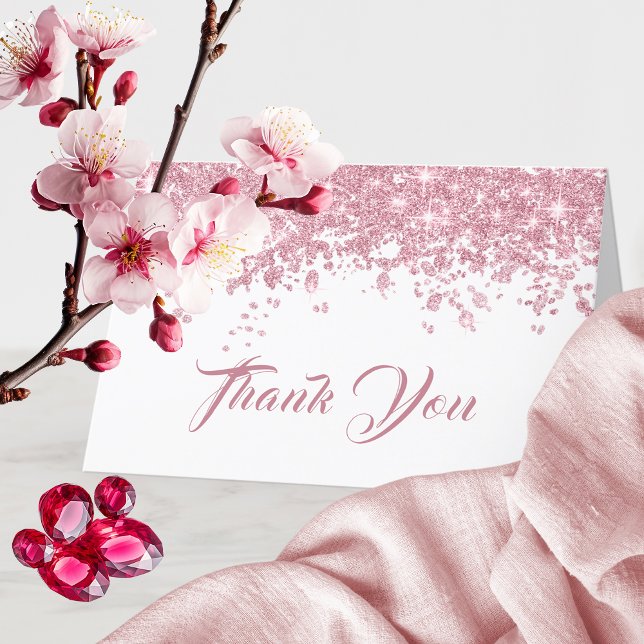 Tarjeta De Agradecimiento Rosa de moda Dorado Sparkles Cumpleaños (Subido por el creador)
