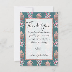 Tarjeta De Agradecimiento Rosa de Moda Girona Oro Floral Pineápoles Verde az