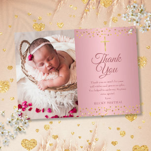 Tarjeta De Agradecimiento Rosa de Oro Bautismo Christening Hearts Photo