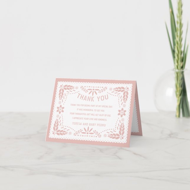 Tarjeta De Agradecimiento Rosa de oro, blanco papel picado Niña Ducha (Anverso)