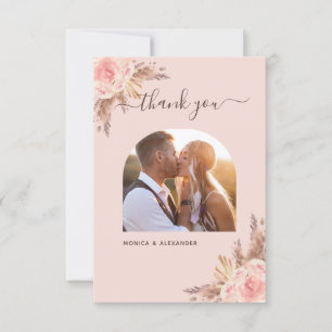 Tarjeta De Agradecimiento Rosa de pasto pampas boda de foto de oro