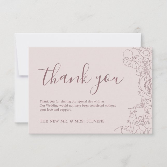 Tarjeta De Agradecimiento Rosa de polvo Mauve Boda floral (Anverso)