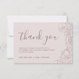 Tarjeta De Agradecimiento Rosa de polvo Mauve Boda floral